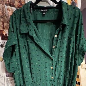 Nina Leonard Forest Green Button-Front Midi Dress with Tie Waist